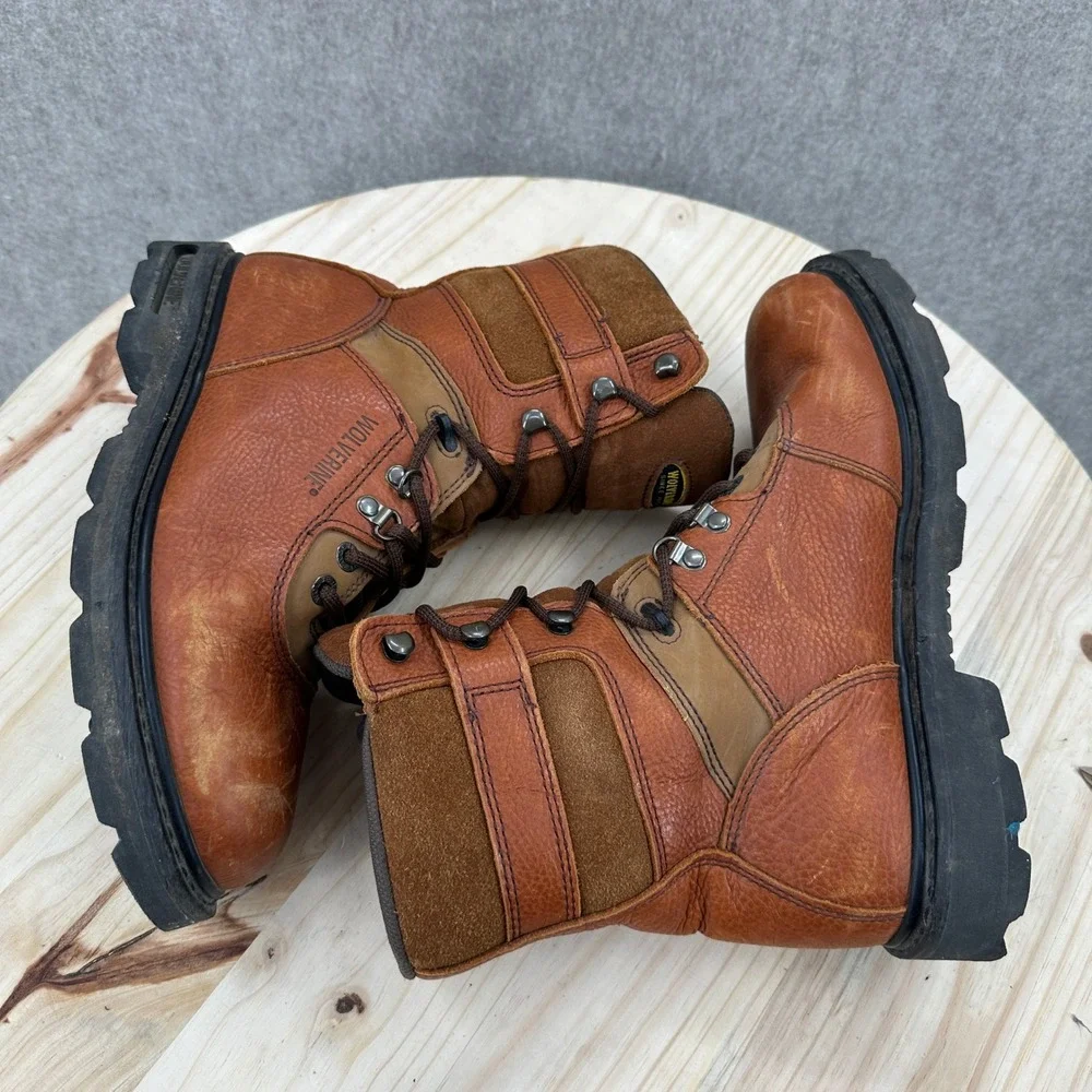 Wolverine Work Boots Mens 9M Brown Leather 8-Inch W04217 Rugged Lug Sole